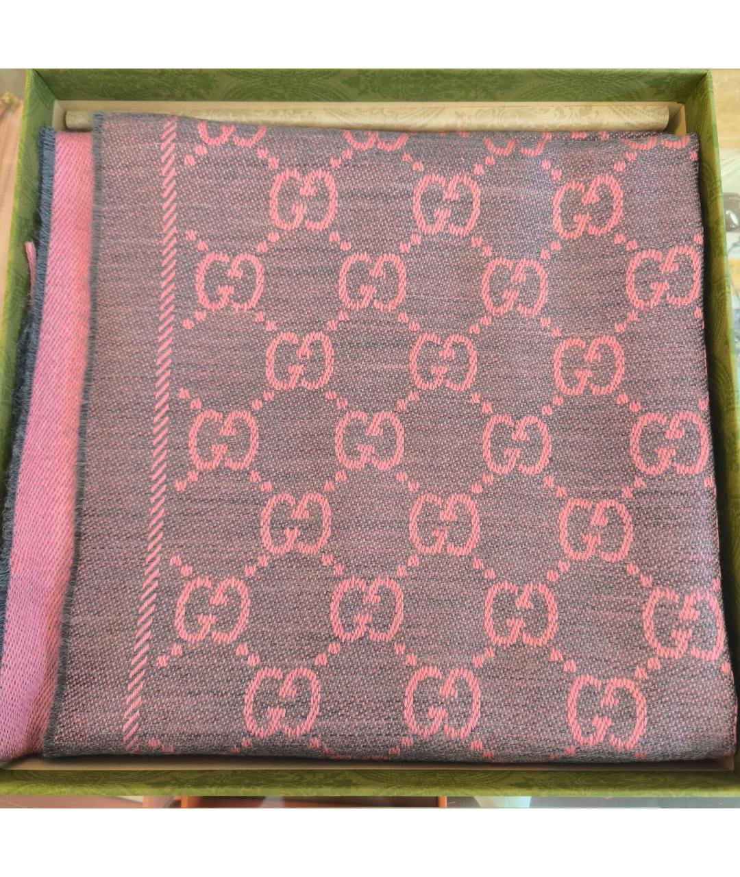 GUCCI Розовый шерстяной шарф, фото 2