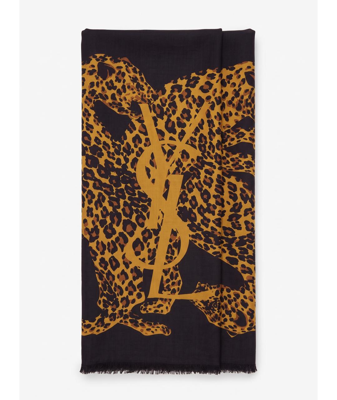 SAINT LAURENT Черный шерстяной шарф, фото 3