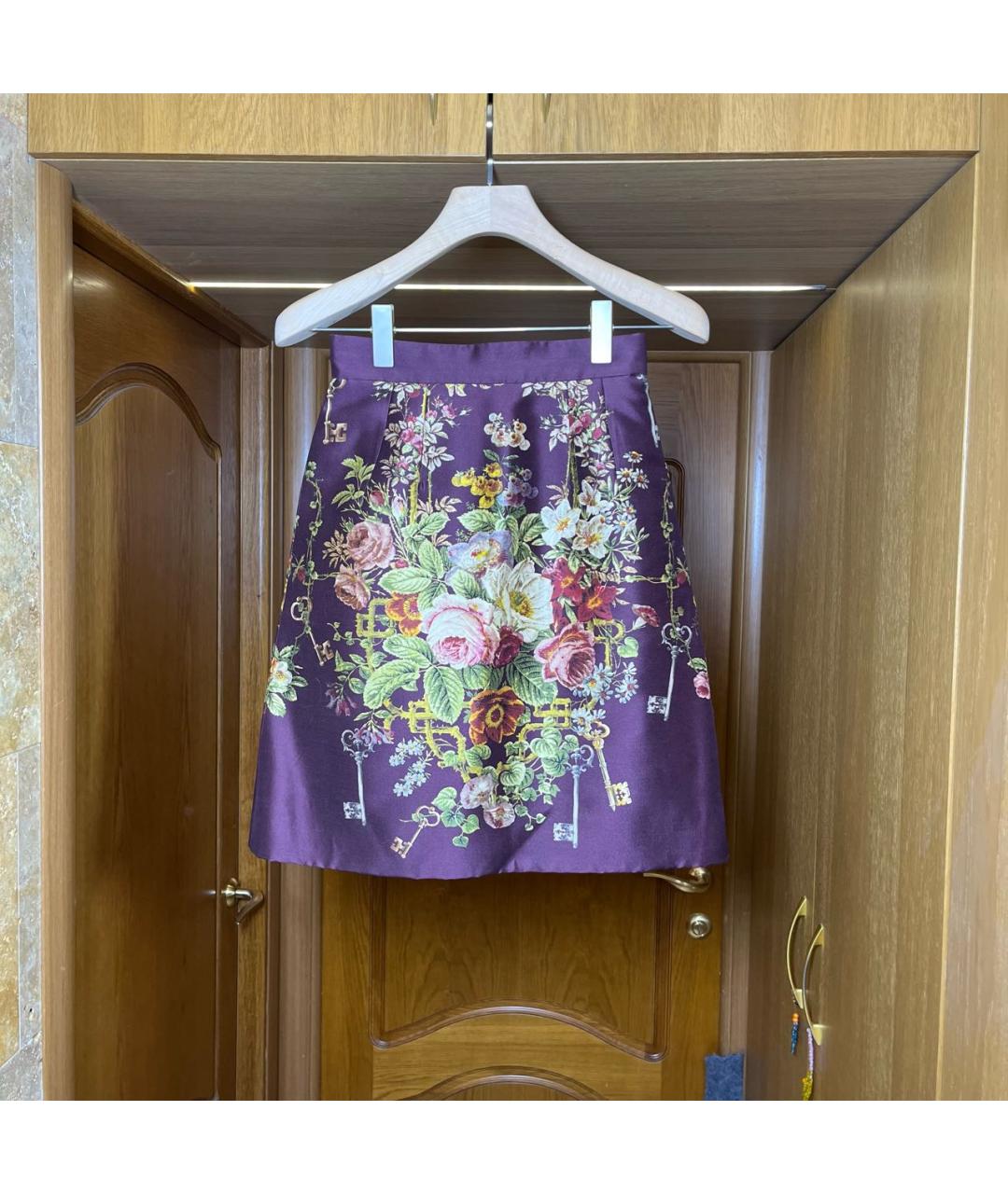 DOLCE&GABBANA Бордовая шелковая юбка мини, фото 9