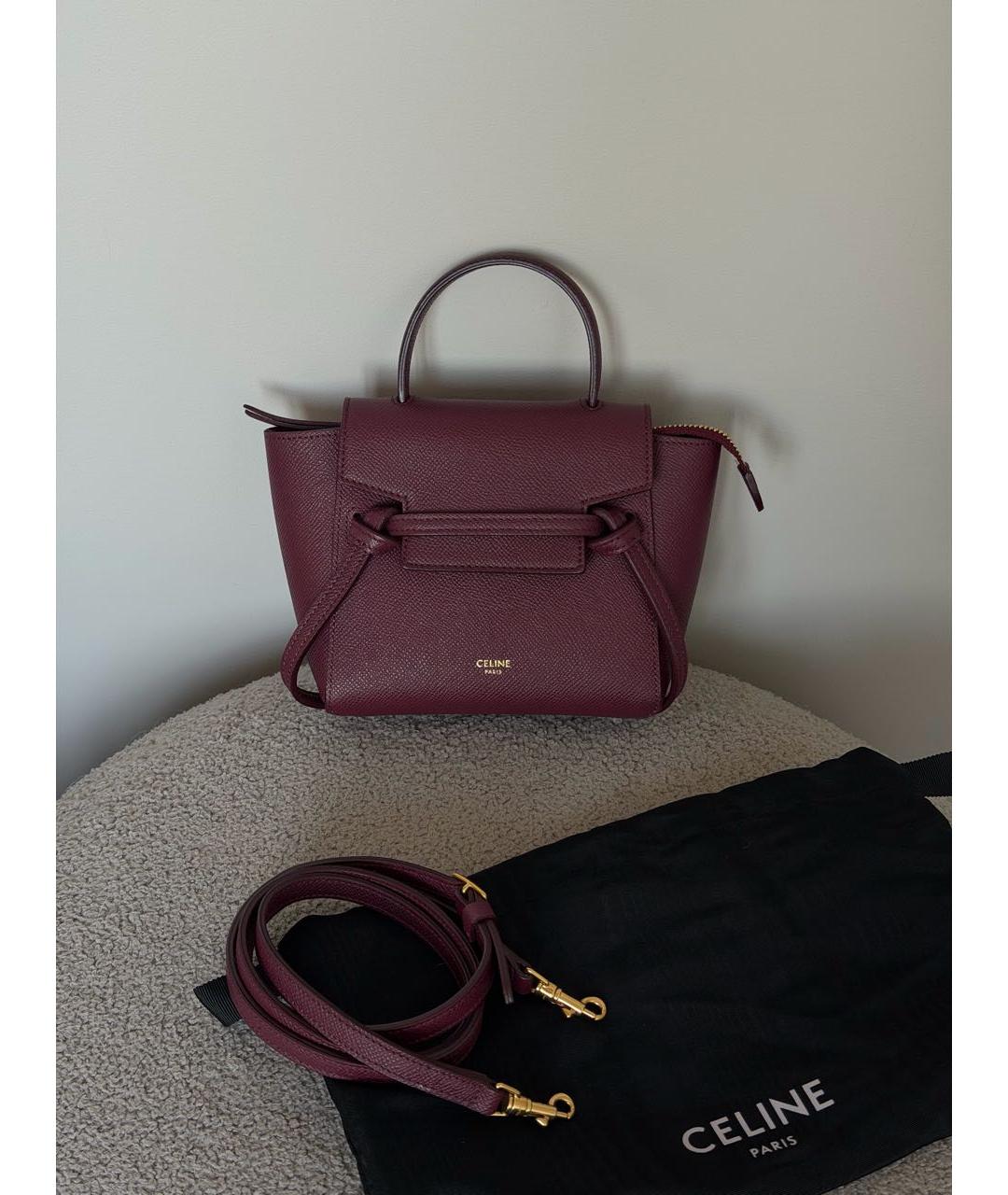 CELINE Бордовая кожаная сумка через плечо, фото 2