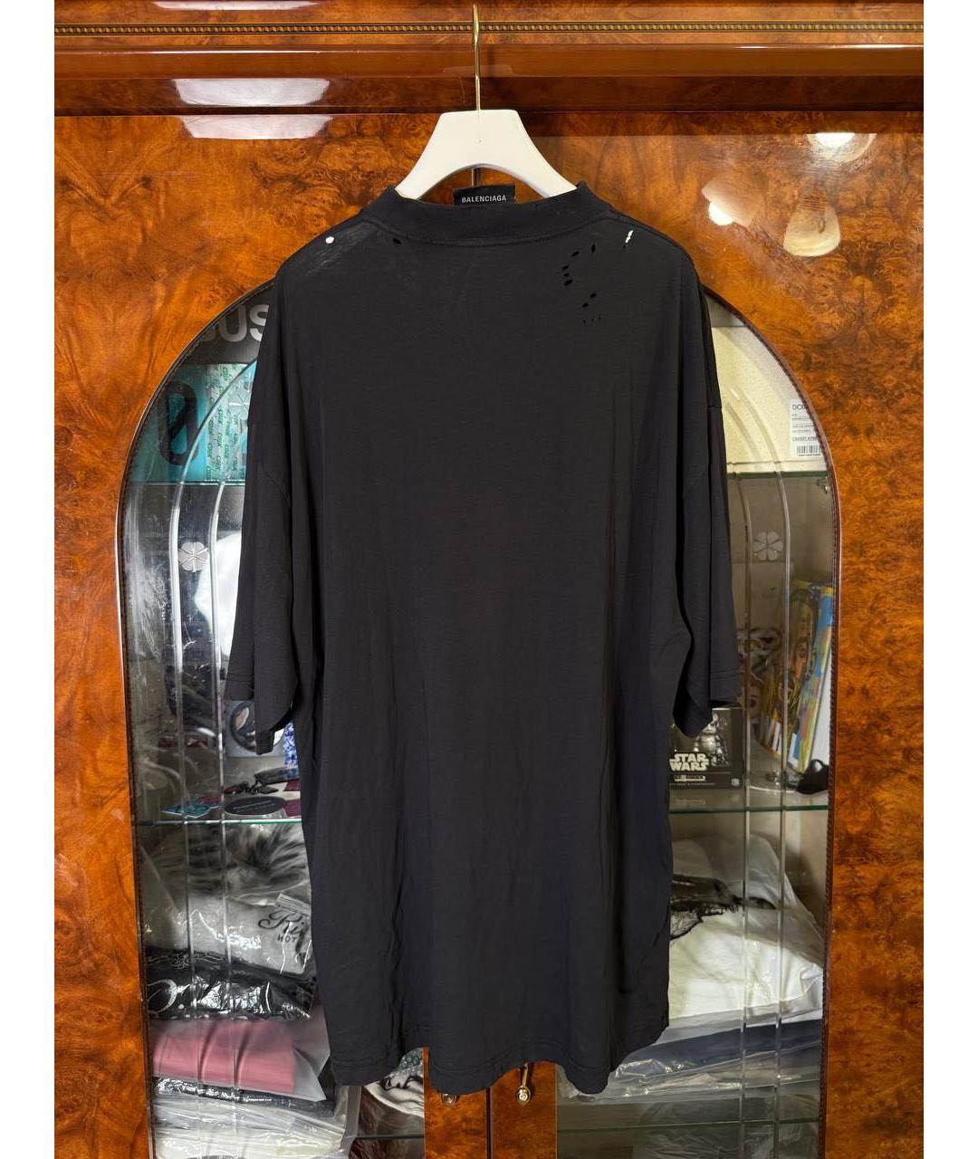 BALENCIAGA Черная хлопко-полиэстеровая футболка, фото 3