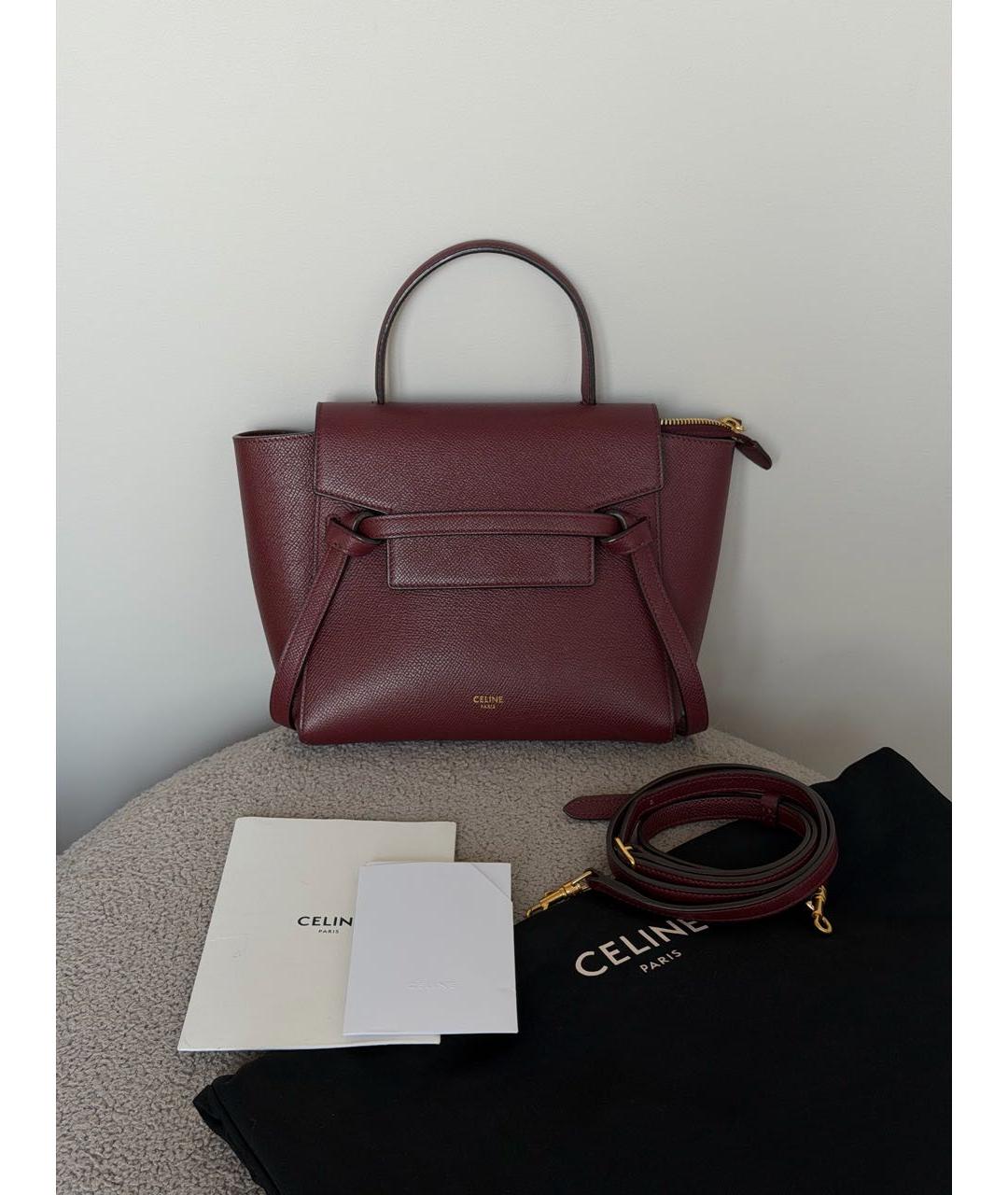 CELINE Бордовая кожаная сумка через плечо, фото 2
