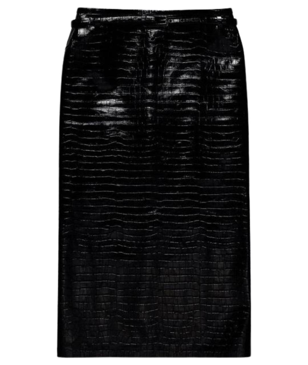 TOM FORD Черная кожаная юбка миди, фото 1