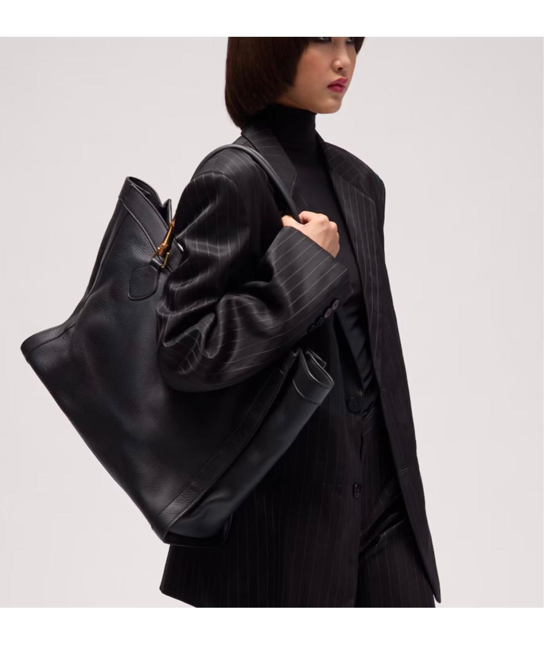 GUCCI Черная кожаная сумка тоут, фото 4