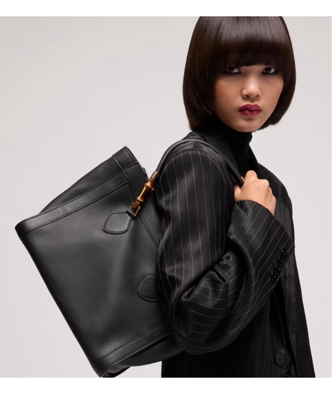 GUCCI Черная кожаная сумка тоут, фото 5