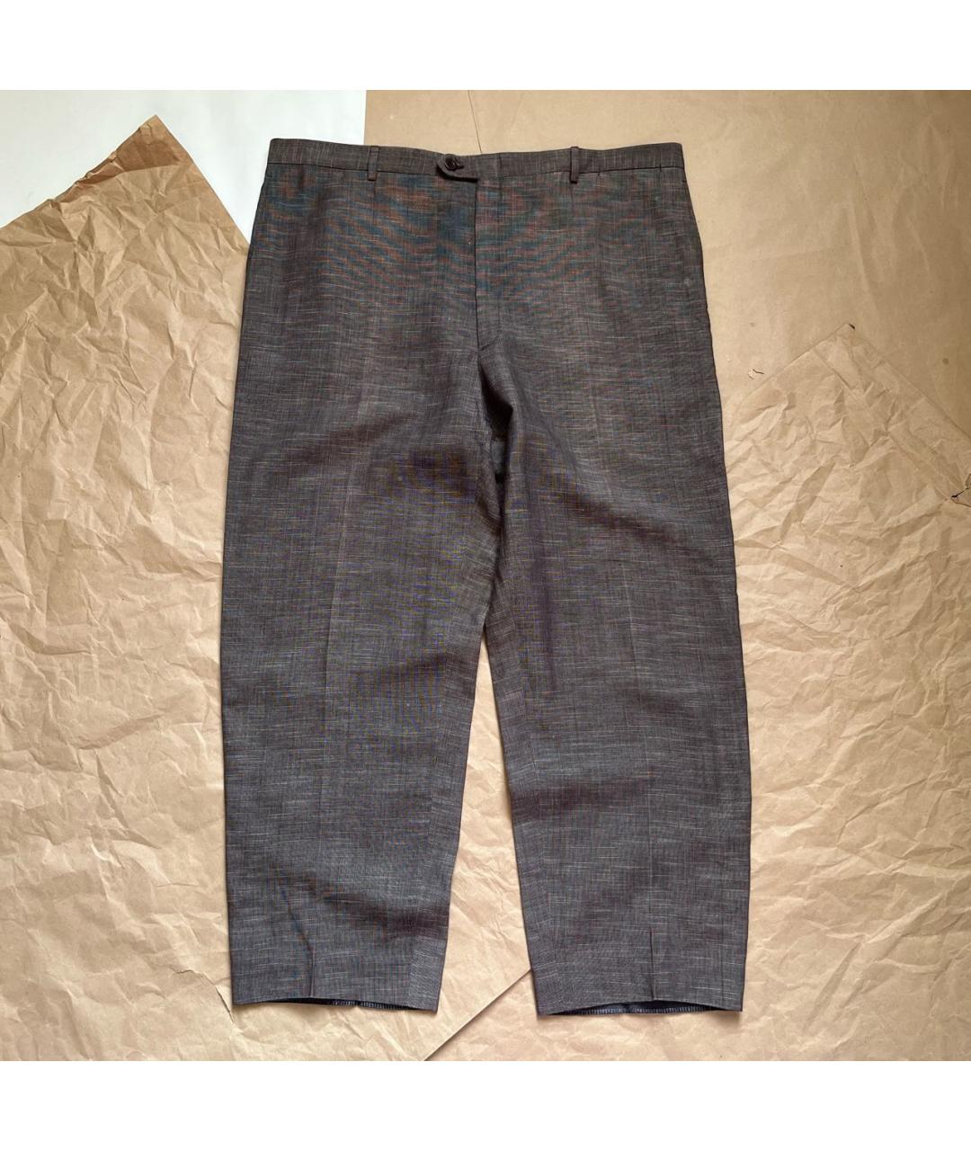 BRIONI Коричневые льняные классические брюки, фото 9