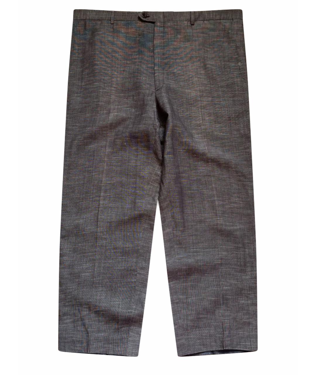 BRIONI Коричневые льняные классические брюки, фото 1