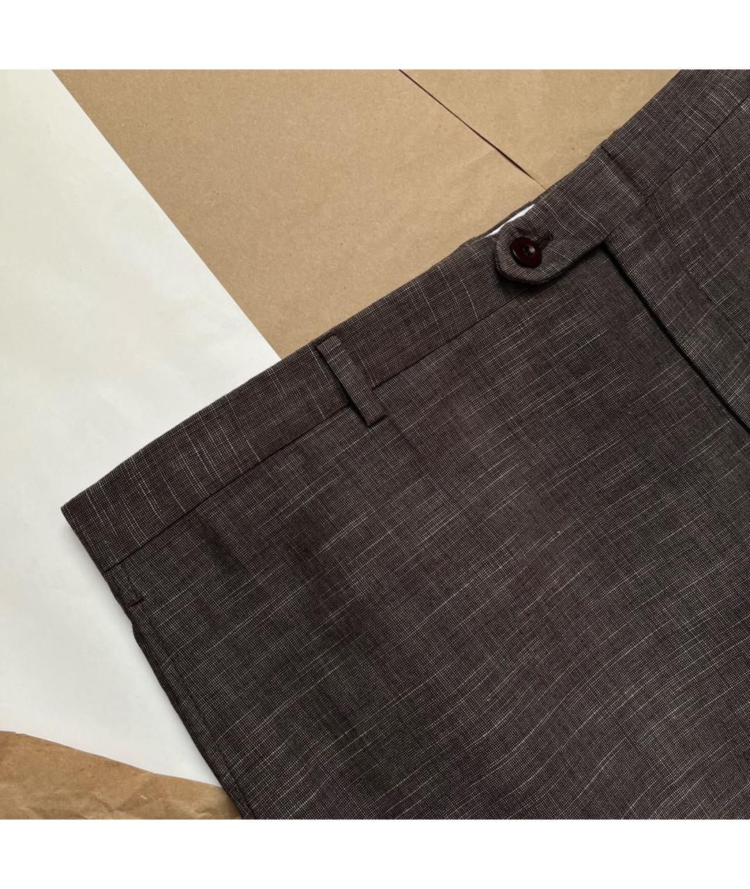 BRIONI Коричневые льняные классические брюки, фото 3