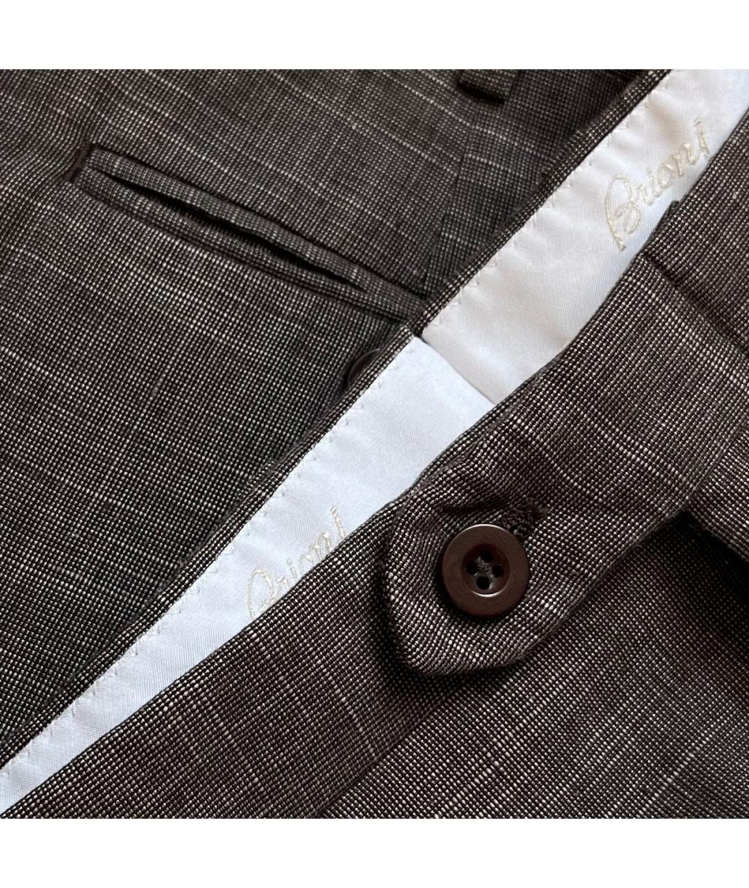 BRIONI Коричневые льняные классические брюки, фото 2