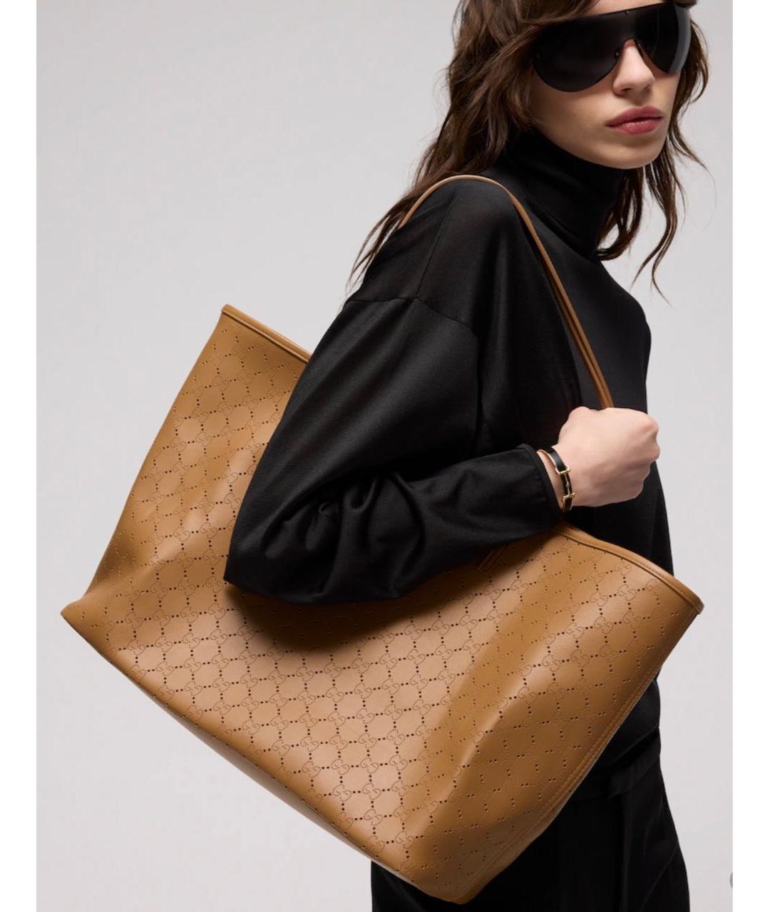 GUCCI Коричневая кожаная сумка тоут, фото 5