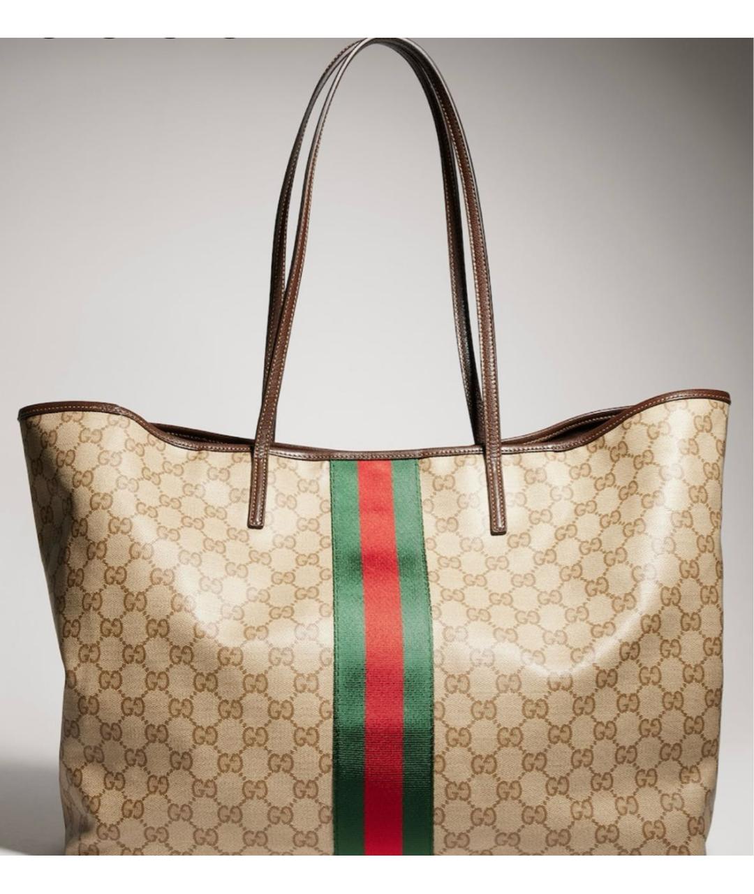 GUCCI Бежевая сумка тоут из канвы, фото 5