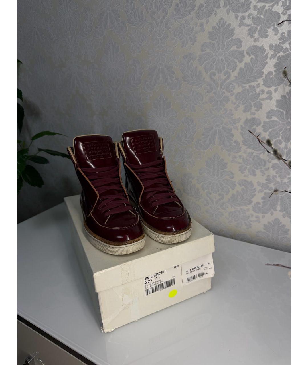 MAISON MARGIELA Бордовые высокие кроссовки / кеды из лакированной кожи, фото 2