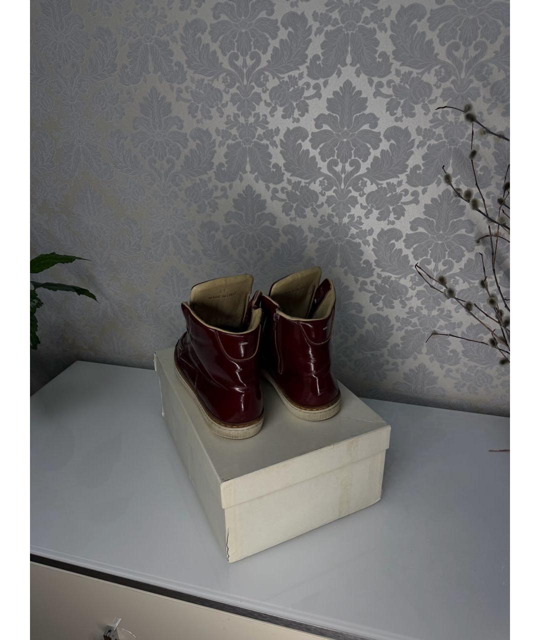 MAISON MARGIELA Бордовые высокие кроссовки / кеды из лакированной кожи, фото 3