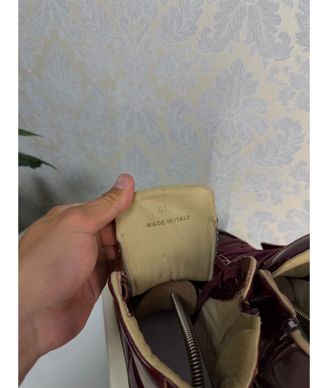MAISON MARGIELA Бордовые высокие кроссовки / кеды из лакированной кожи, фото 8