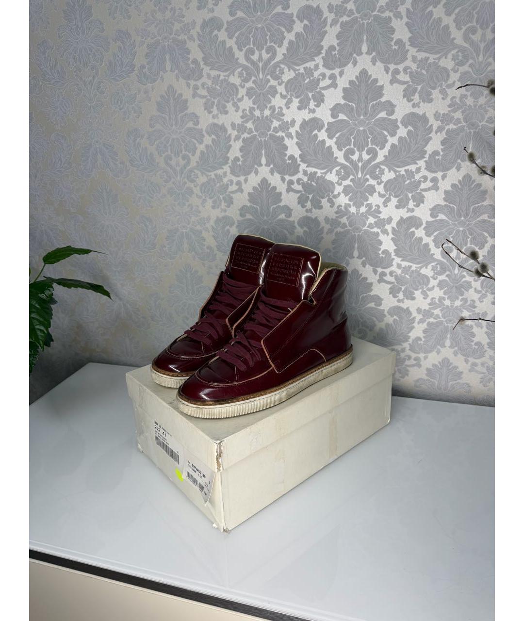 MAISON MARGIELA Бордовые высокие кроссовки / кеды из лакированной кожи, фото 9