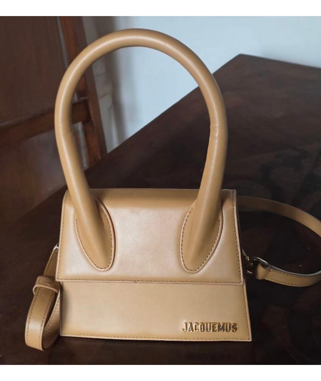 JACQUEMUS Бежевая кожаная сумка через плечо, фото 6