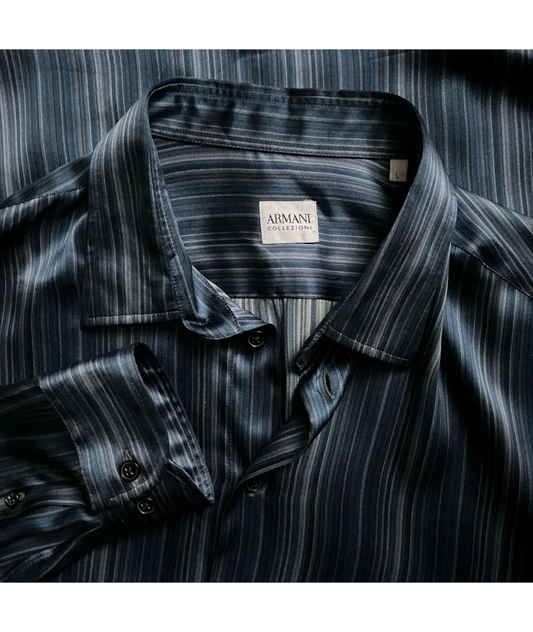 ARMANI COLLEZIONI Темно-синяя шелковая кэжуал рубашка, фото 5