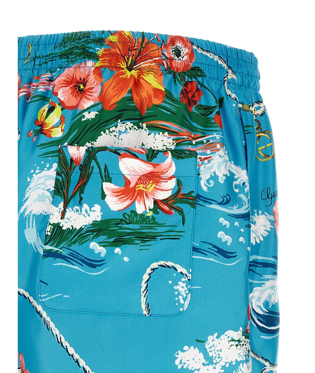 GUCCI Голубые шелковые шорты, фото 4