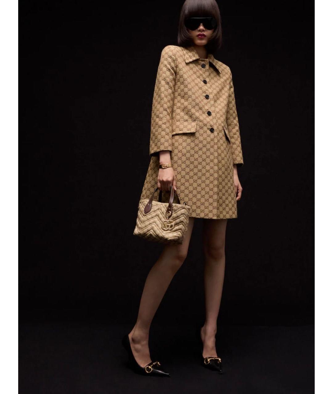 GUCCI Бежевая сумка с короткими ручками из канвы, фото 6