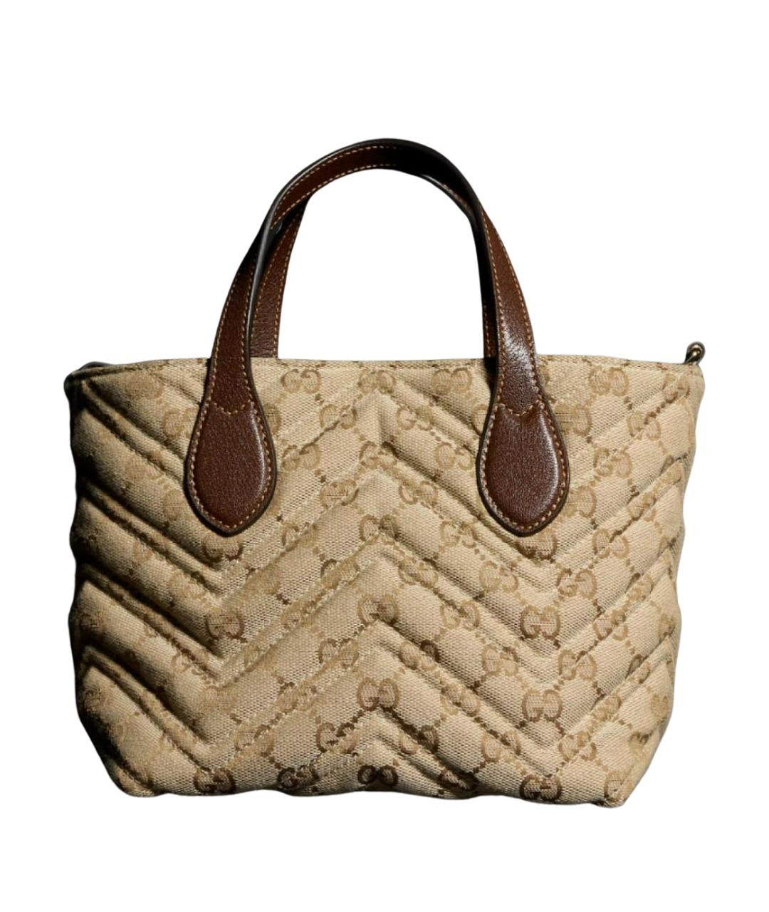 GUCCI Бежевая сумка с короткими ручками из канвы, фото 1