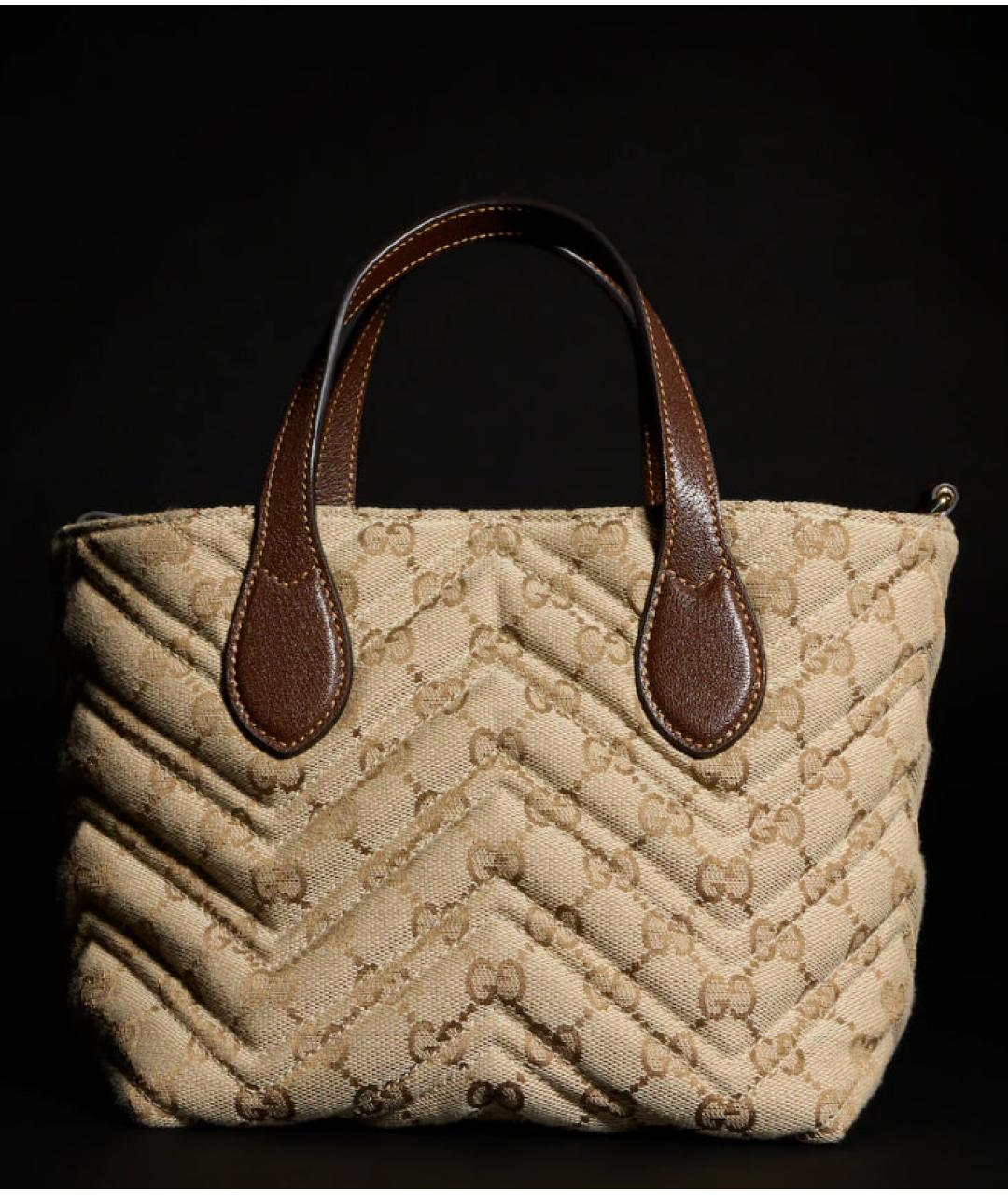 GUCCI Бежевая сумка с короткими ручками из канвы, фото 7
