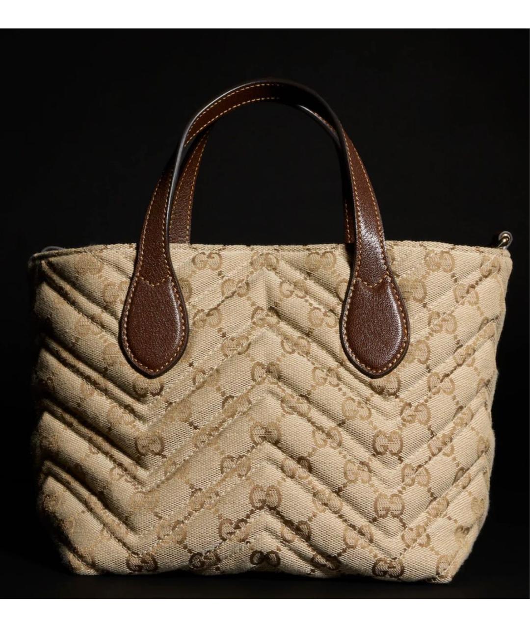 GUCCI Бежевая сумка с короткими ручками из канвы, фото 4