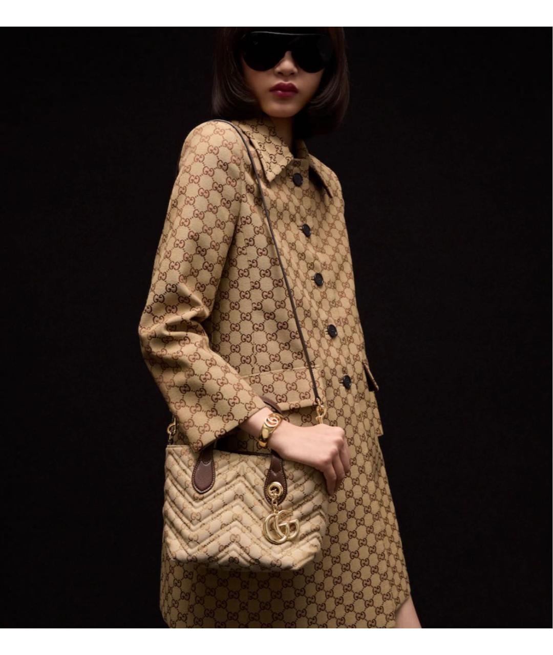 GUCCI Бежевая сумка с короткими ручками из канвы, фото 5