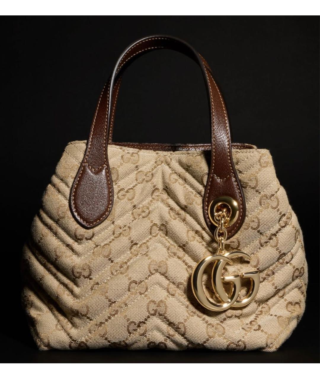 GUCCI Бежевая сумка с короткими ручками из канвы, фото 2