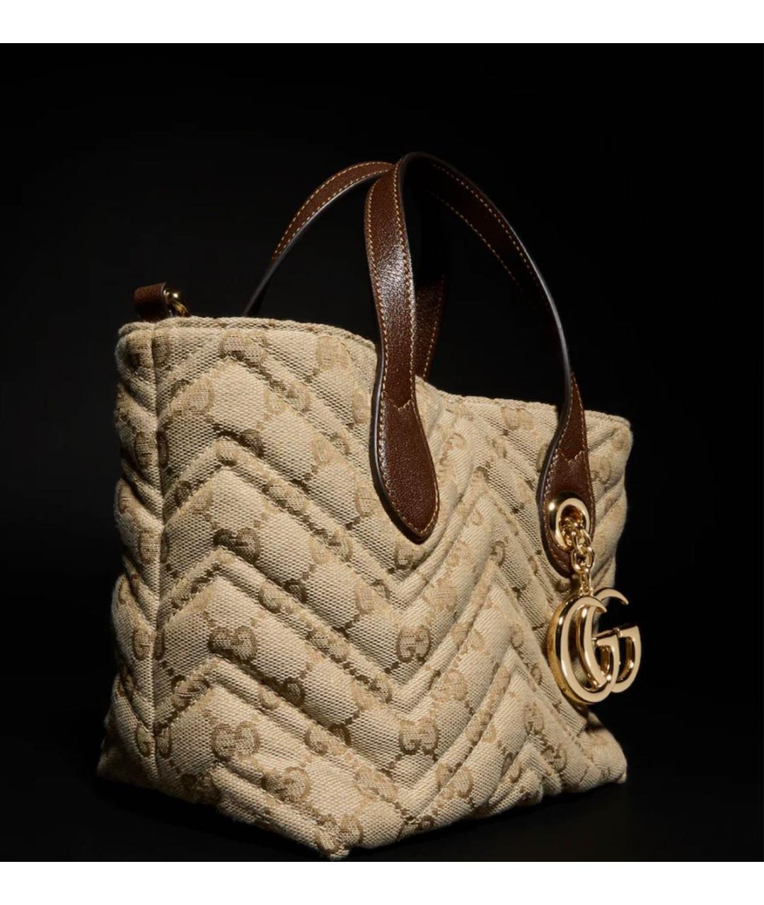 GUCCI Бежевая сумка с короткими ручками из канвы, фото 3