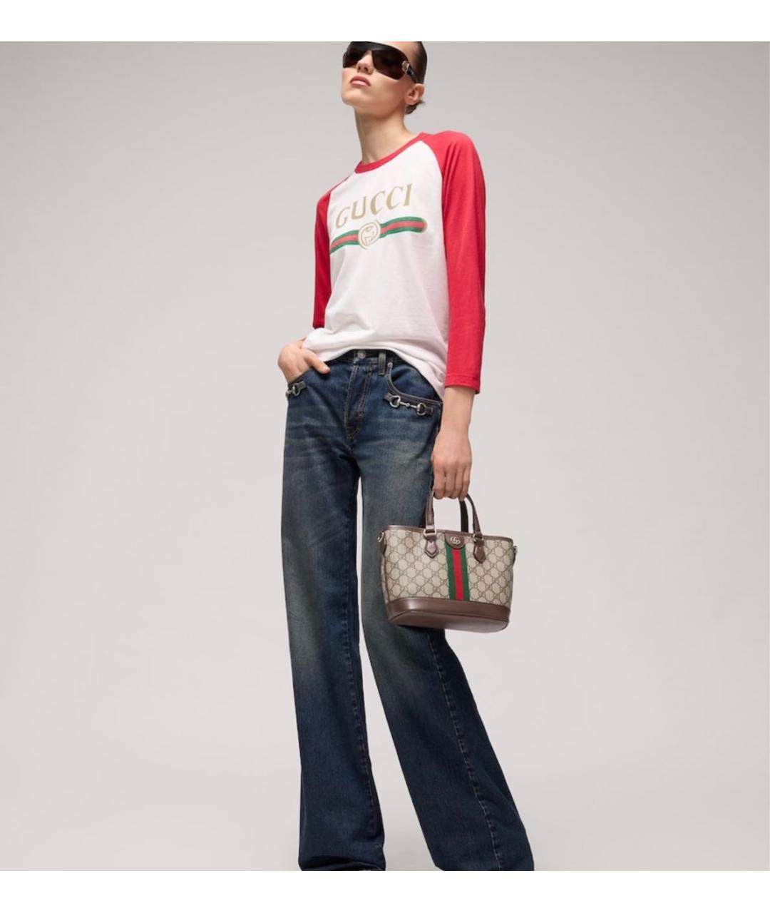 GUCCI Бежевая сумка с короткими ручками из канвы, фото 5