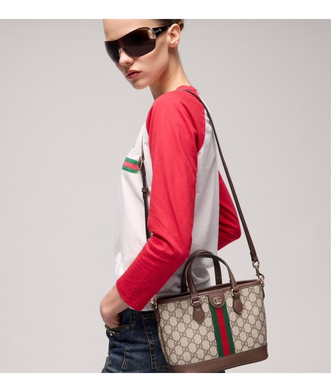 GUCCI Бежевая сумка с короткими ручками из канвы, фото 2