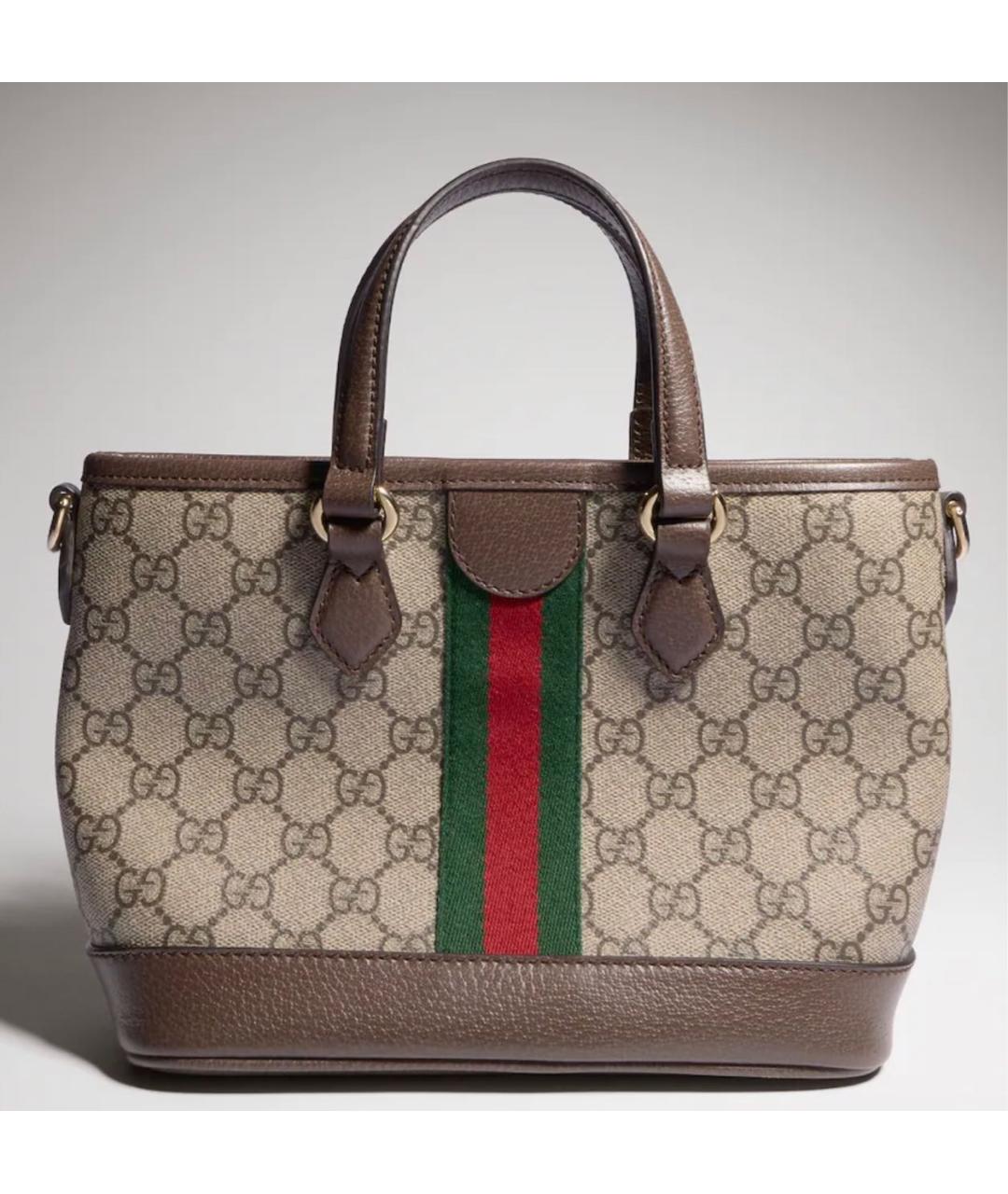 GUCCI Бежевая сумка с короткими ручками из канвы, фото 3