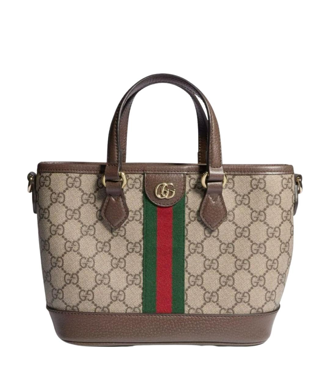 GUCCI Бежевая сумка с короткими ручками из канвы, фото 1