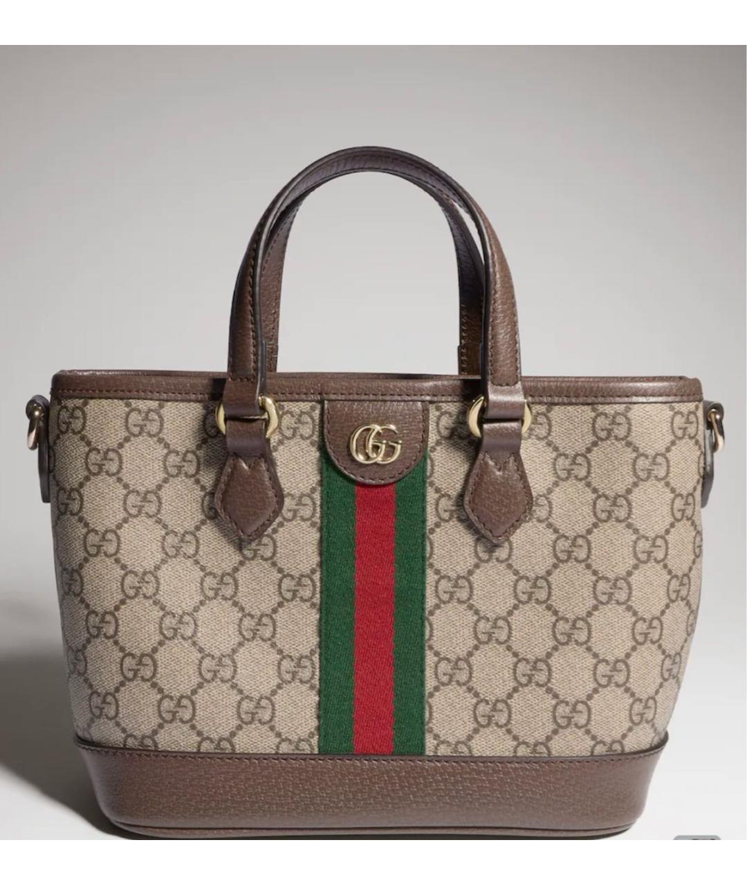 GUCCI Бежевая сумка с короткими ручками из канвы, фото 6