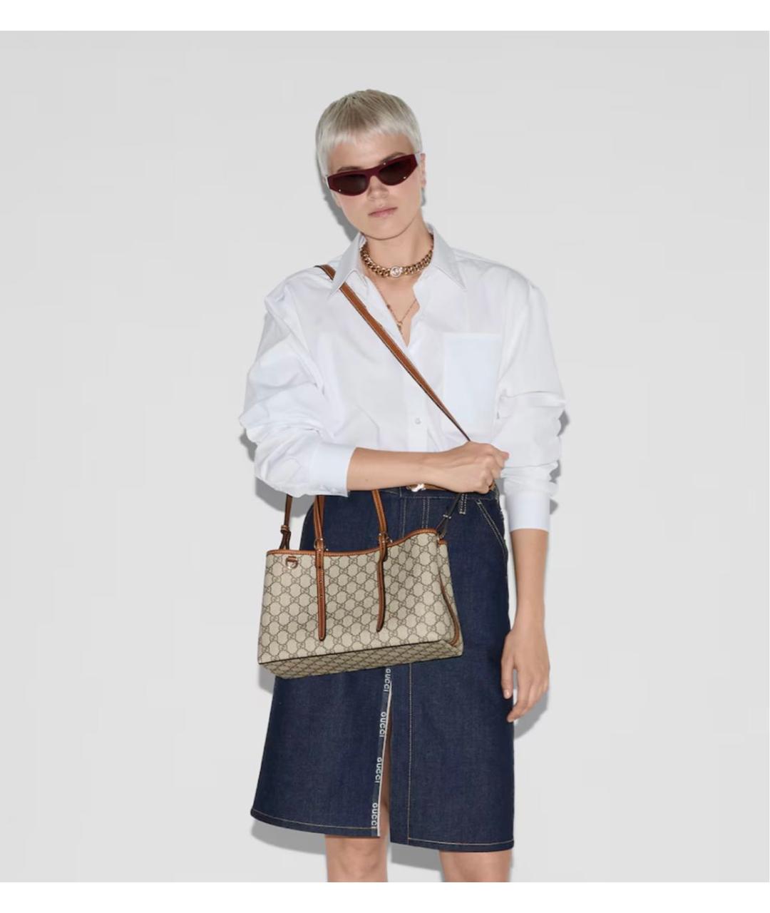 GUCCI Бежевая сумка тоут из канвы, фото 4