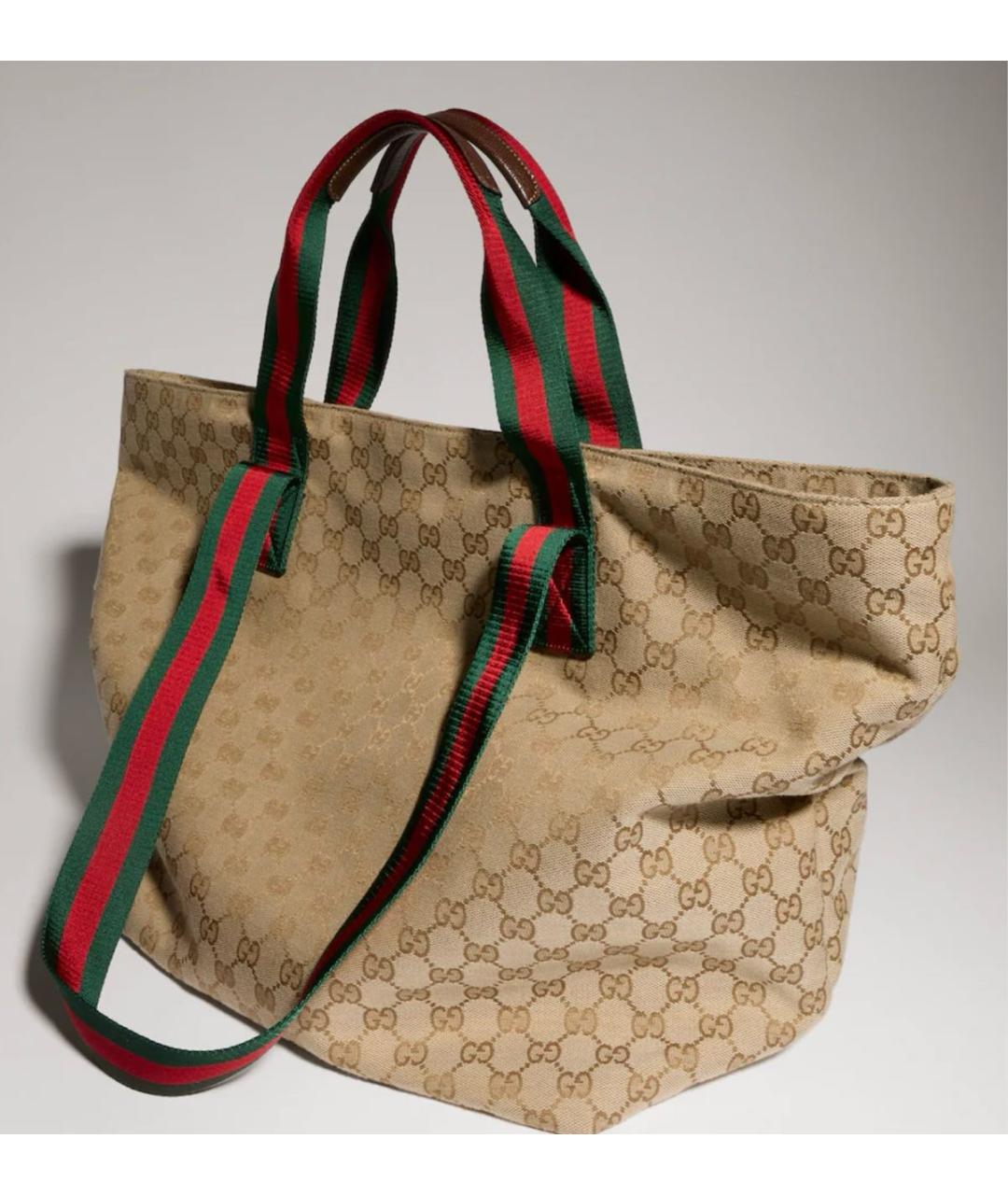 GUCCI Бежевая сумка тоут из канвы, фото 3