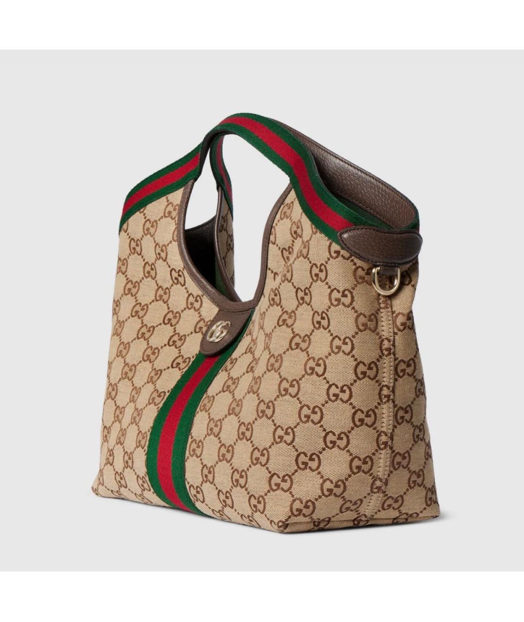 GUCCI Бежевая сумка с короткими ручками из канвы, фото 2
