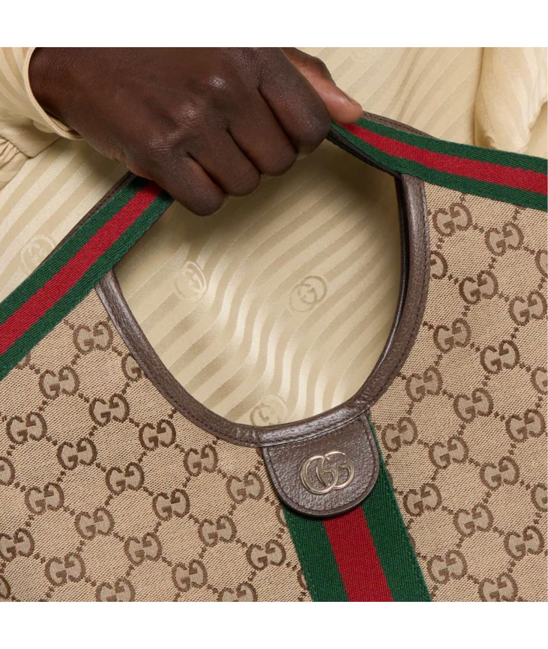 GUCCI Бежевая сумка с короткими ручками из канвы, фото 5