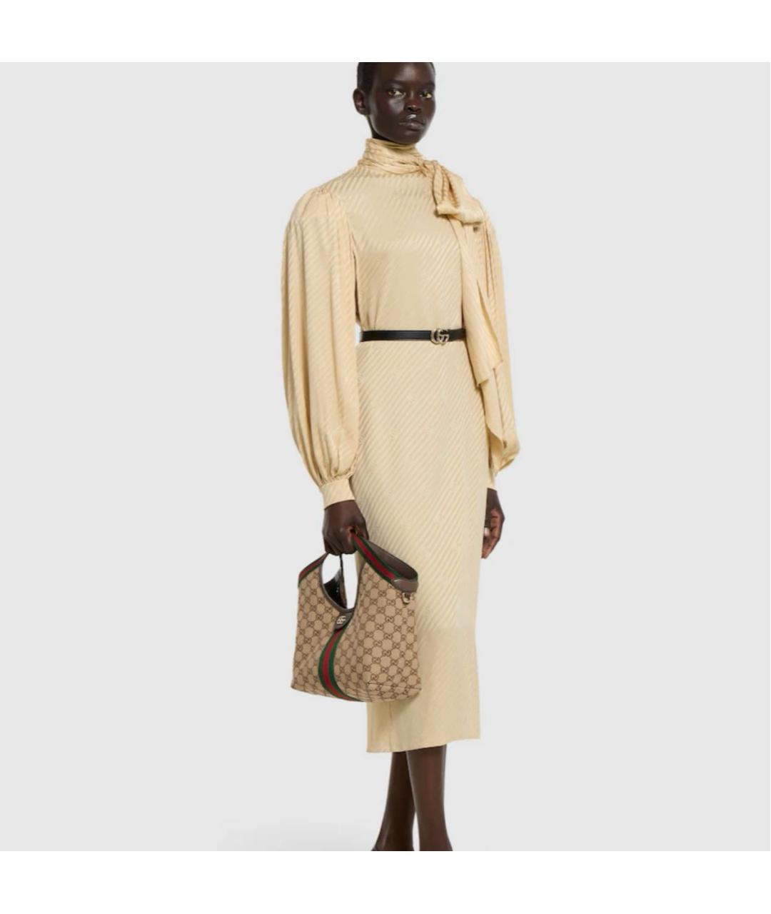 GUCCI Бежевая сумка с короткими ручками из канвы, фото 3