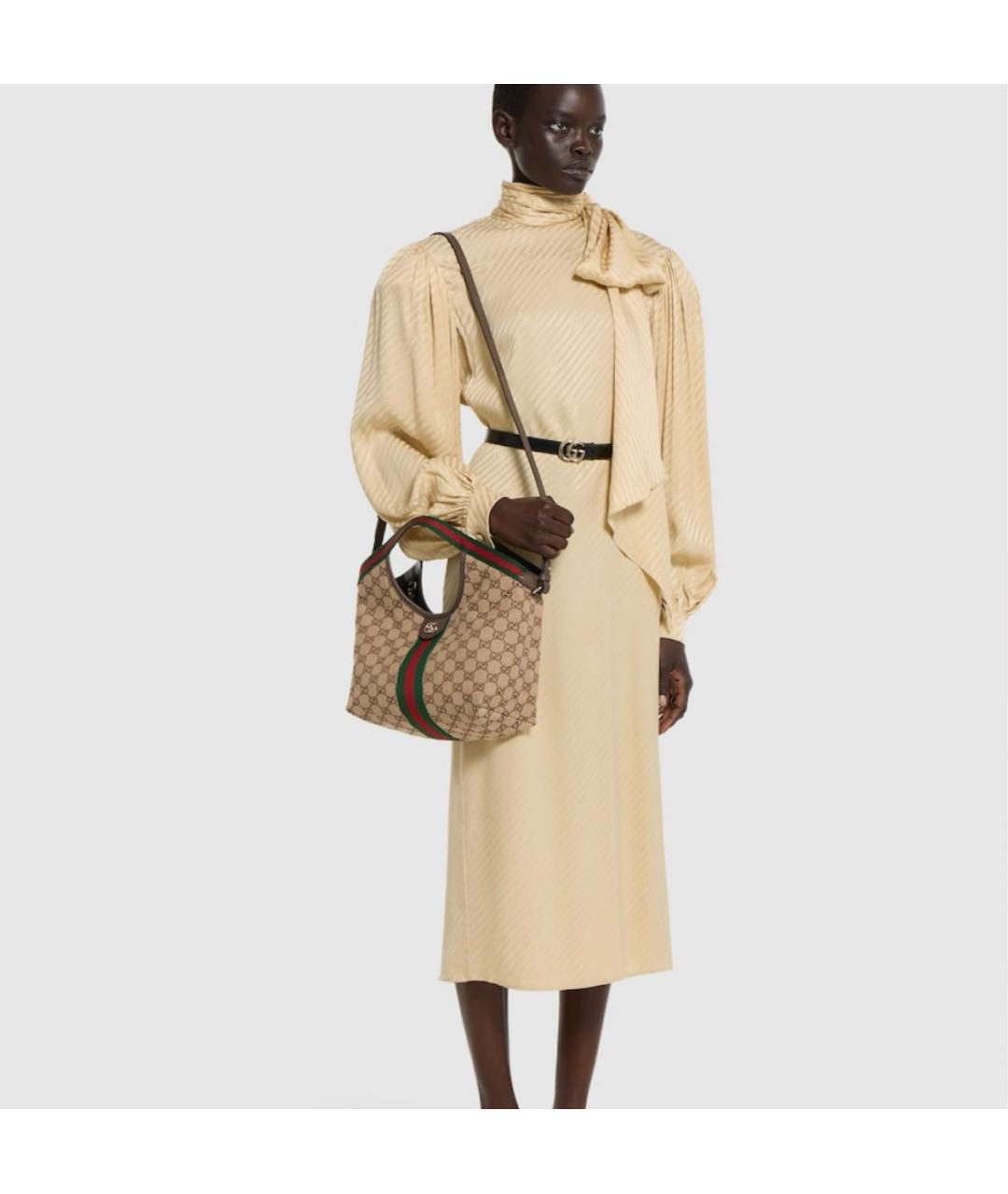 GUCCI Бежевая сумка с короткими ручками из канвы, фото 4