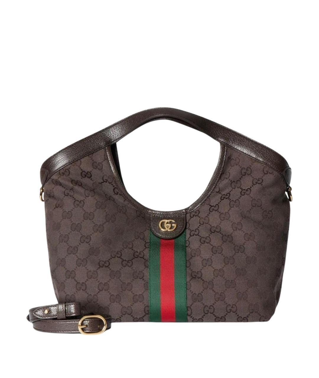 GUCCI Коричневая сумка с короткими ручками из канвы, фото 1
