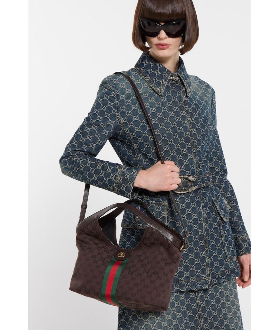 GUCCI Коричневая сумка с короткими ручками из канвы, фото 4