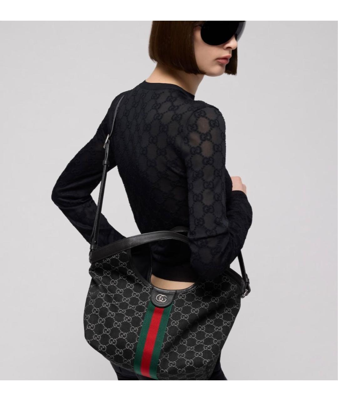 GUCCI Черная сумка с короткими ручками из канвы, фото 4