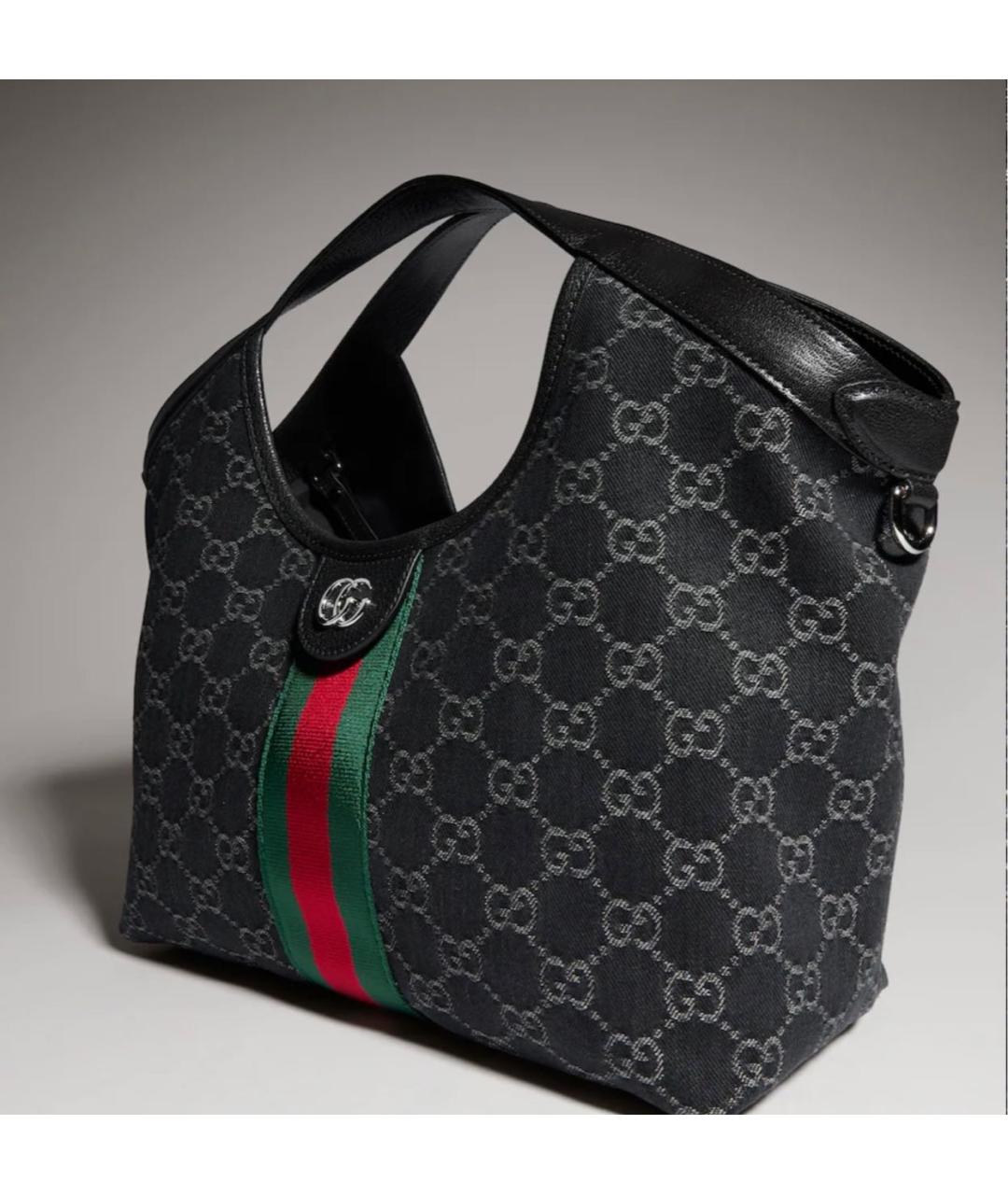 GUCCI Черная сумка с короткими ручками из канвы, фото 2