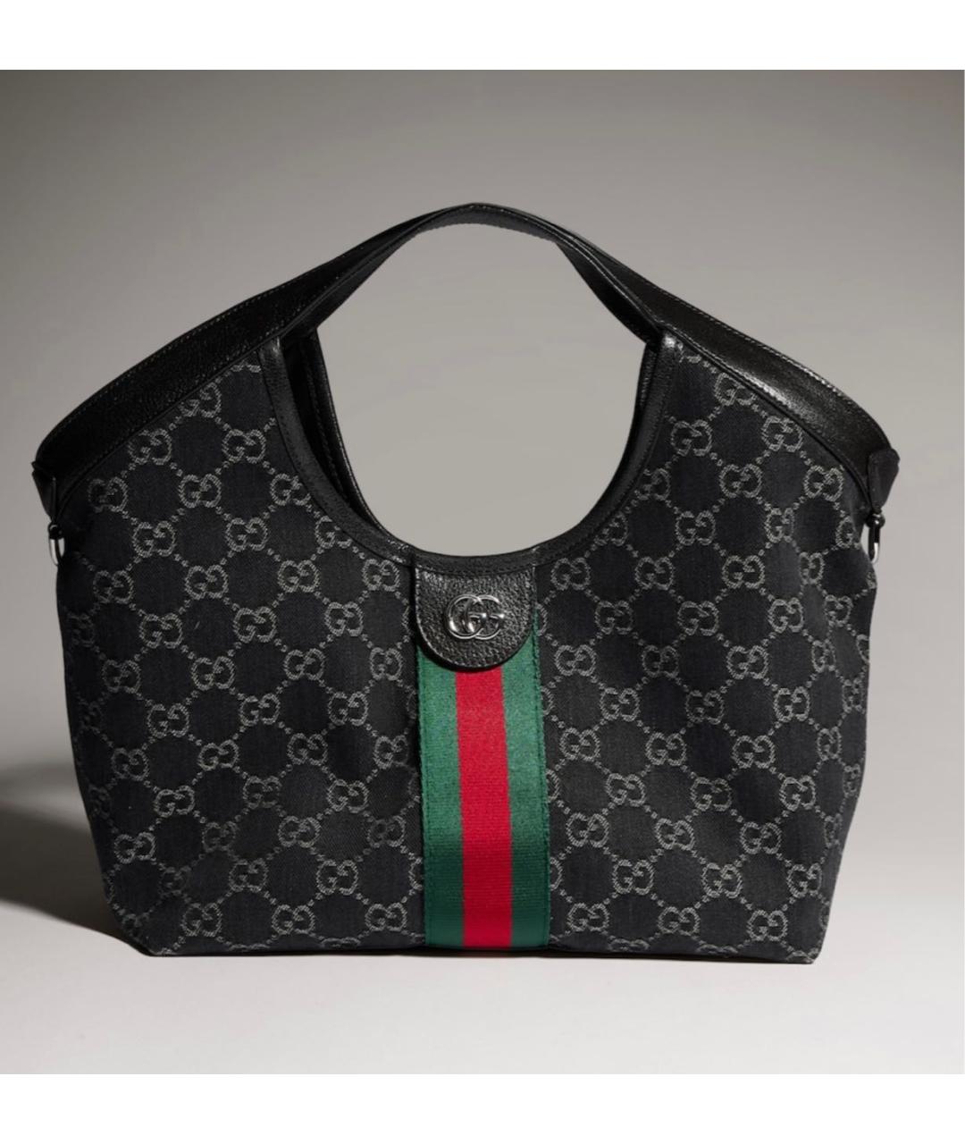 GUCCI Черная сумка с короткими ручками из канвы, фото 6