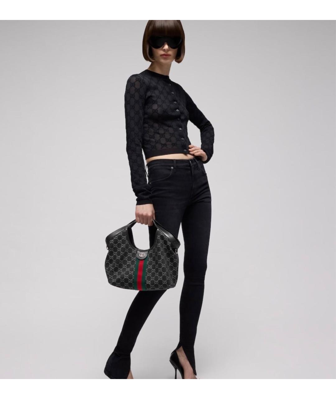 GUCCI Черная сумка с короткими ручками из канвы, фото 5
