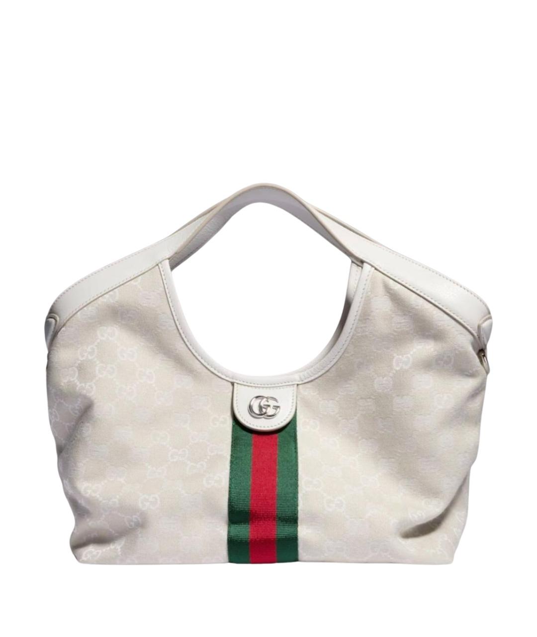 GUCCI Белая сумка с короткими ручками из канвы, фото 1