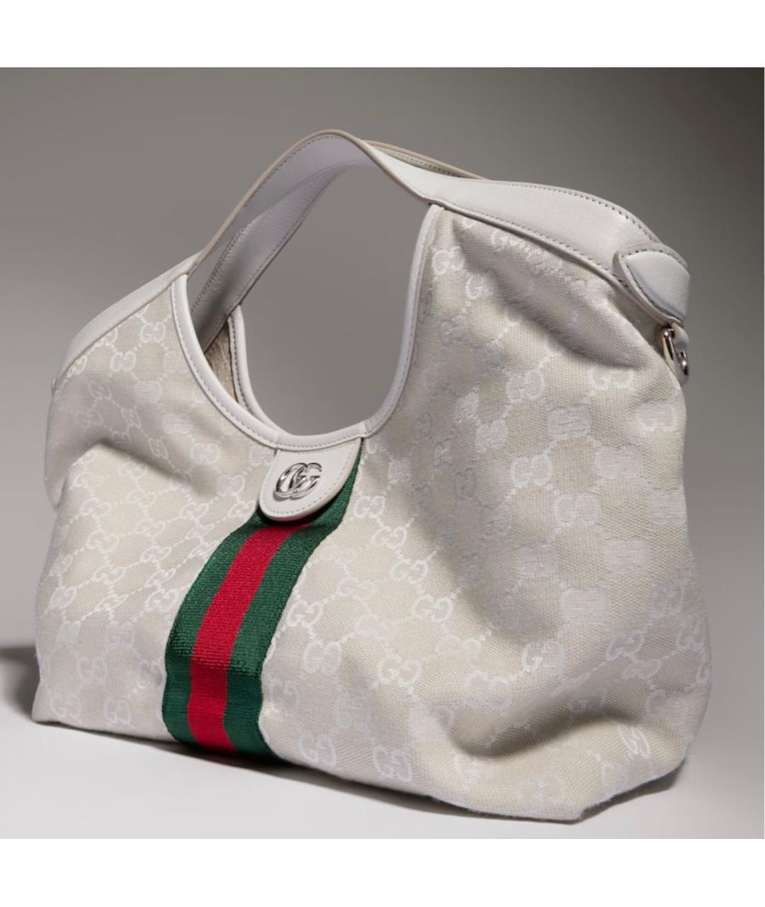 GUCCI Белая сумка с короткими ручками из канвы, фото 2