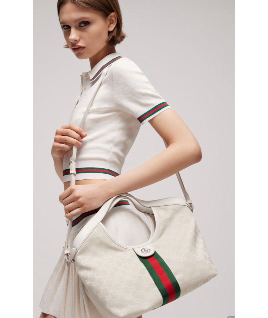 GUCCI Белая сумка с короткими ручками из канвы, фото 4