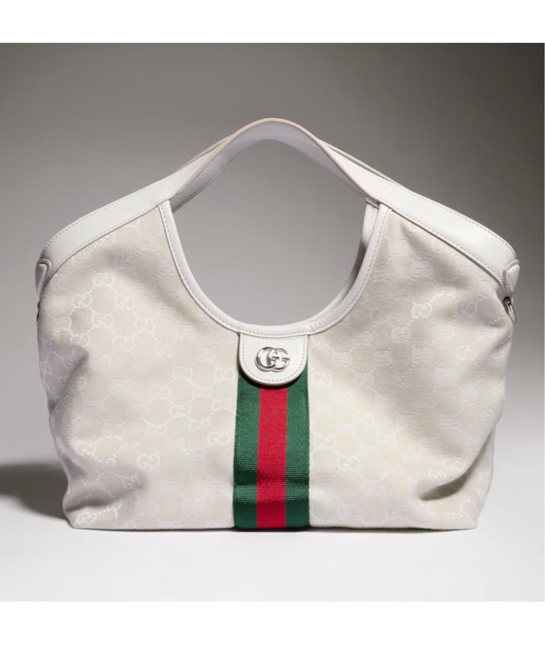 GUCCI Белая сумка с короткими ручками из канвы, фото 6